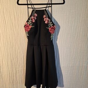 B Darlin Black Dress with Red Floral Embroidery